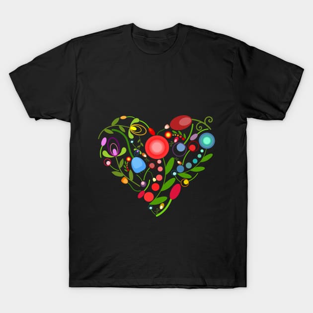 Floral heart on black T-Shirt by hedehede